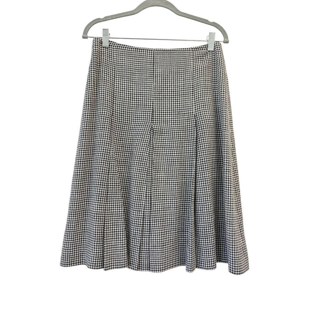 Brooks Brothers Vintage Wool Silk Linen Houndstooth Pleated A-Line Skirt 6 Black